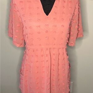 Pink Textured V-Neck Dress